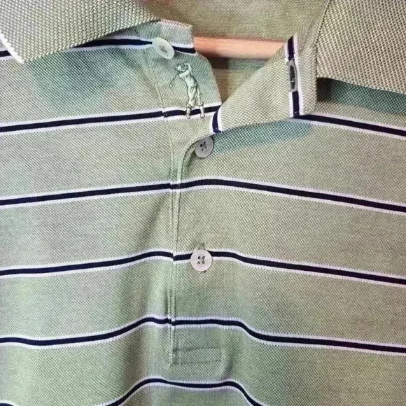 Men's Bobby Jones Golf Polo Size L Green with Navy Blue Stripes - Picture 2 of 8